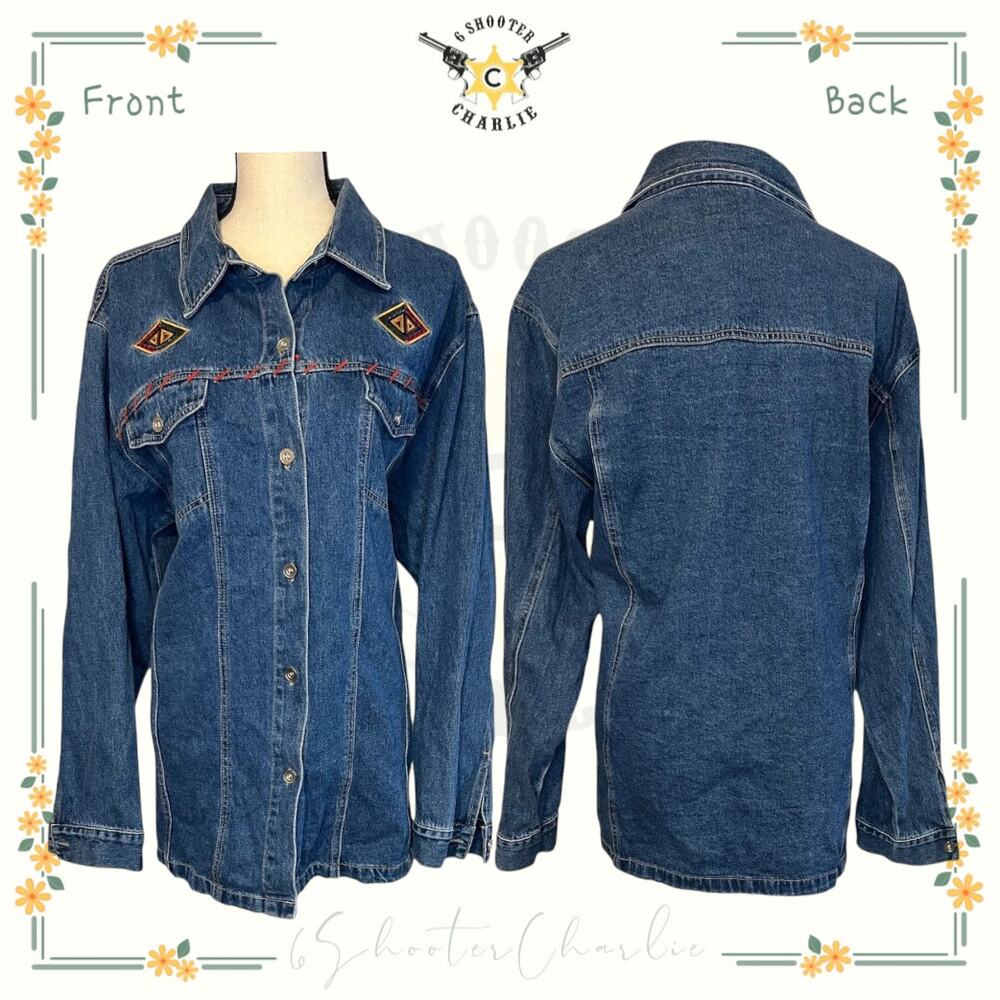 CST Blues Jean Button Down Cotton Shirt Jacket Shacket Southwest Embroidery 20W
